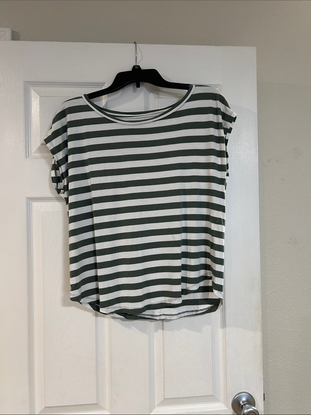GAP Olive Green and White Striped Short Sleeve Tee